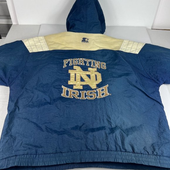 VTG 90s Notre Dame Fightin Irish Jacket Extra Large Blue Quarter Zip Puffer Coat - Picture 13 of 16